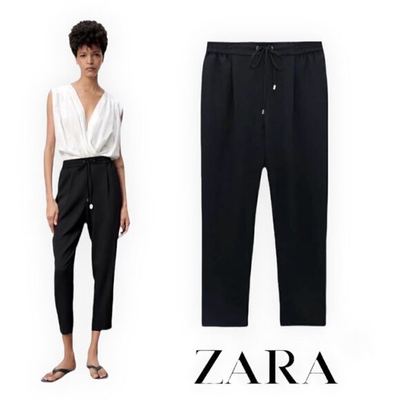 ZARA | Black | SATIN PAJAMA STYLE PANTS - Picture 1 of 8